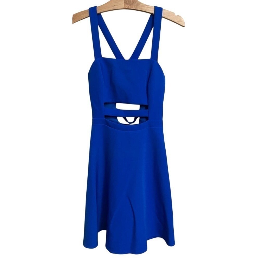 Express Royal Blue Cutout Fit and Flare Skater Dress Size 0 Square Neck Mini
